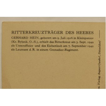 Propaganda postcard from series: Ritterkreuzträger des Heeres. Gerhard Hein. Espenlaub militaria